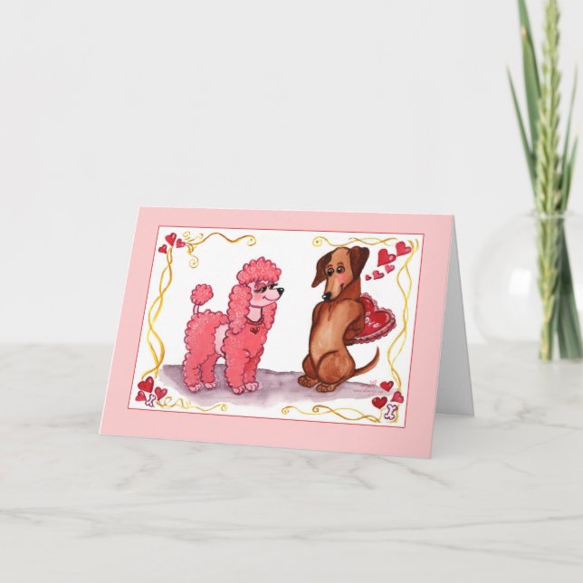 Carte de Valentine de chien de teckel de caniche (Devant)