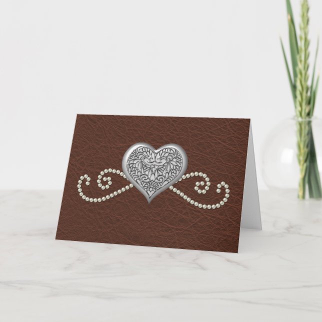 Carte de Valentine de cuir et de perles (Devant)
