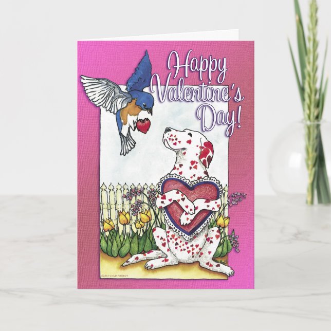 Carte de Valentine de Dalmate et d'oiseau bleu (Devant)