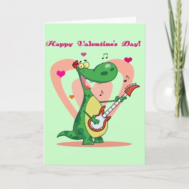 Carte de Valentine de dinosaure de chant (Devant)