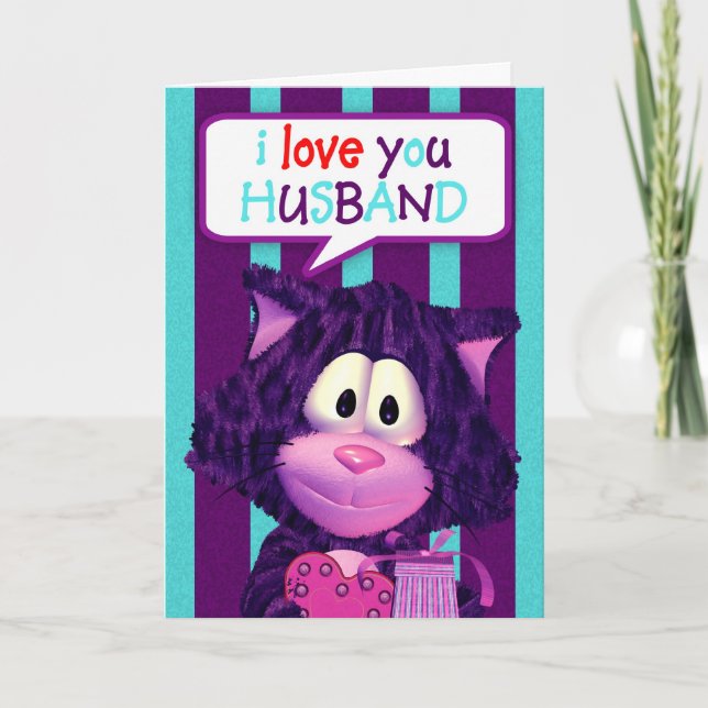 Carte de Valentine de mari avec le chat mignon (Devant)