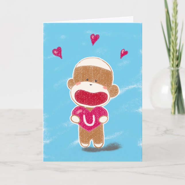Carte de Valentine de singe de chaussette (Devant)
