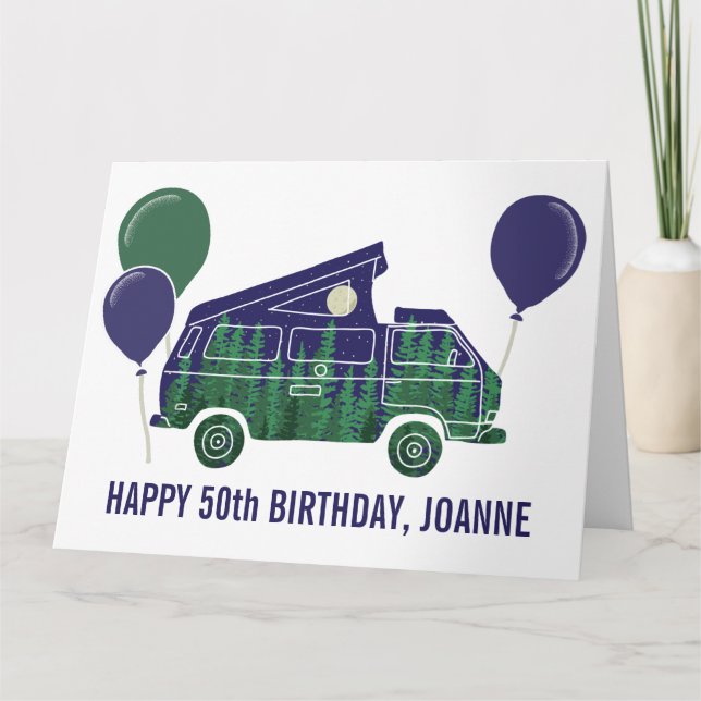 Carte de van de camping-car avec tente Pop Up Text (Devant)