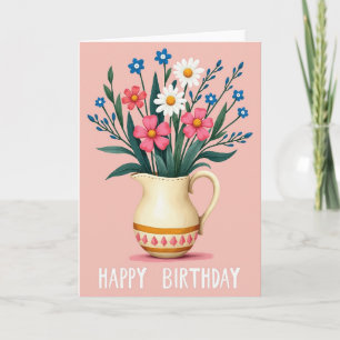 Carte de vase floral pour anniversaire doux
