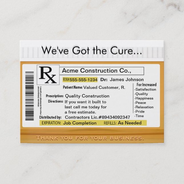 Carte de ventes customisée par traitement de RX (Devant)