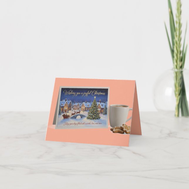 Carte de village de Noël cosy avec chocolat chaud (Devant)