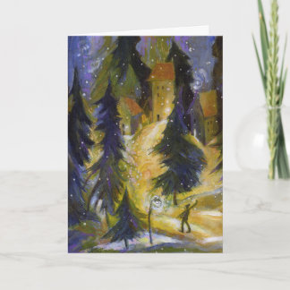 Carte de Village d'Hiver de Skieur de Nuit