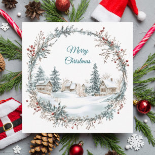 Carte de village enneigé de Noël mignon