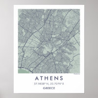 Carte de ville personnalisée Athènes Grèce affiche