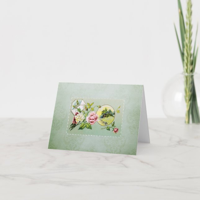 Carte de Vintage Roses et Damask (Devant)