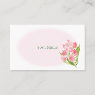 CARTE DE VISITE 水彩で描いたピンクのチューリップ　名刺