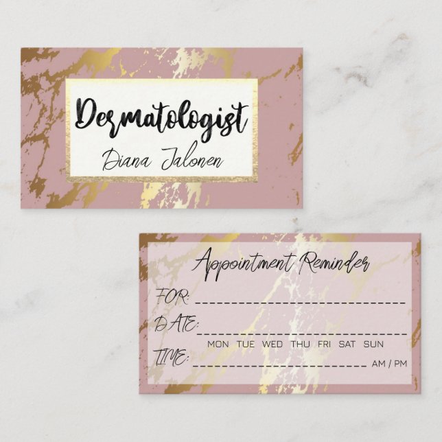 Carte De Visite 100 Dermatologue Renvoi Rose Marbre (Devant / Derrière)
