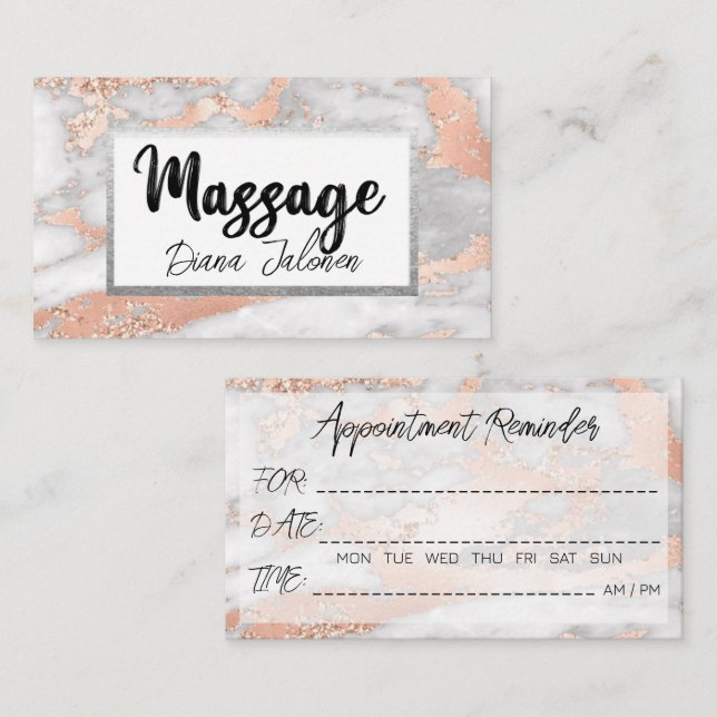 Carte De Visite 100 Massage Rendez-vous rappel Marbre rose (Devant / Derrière)