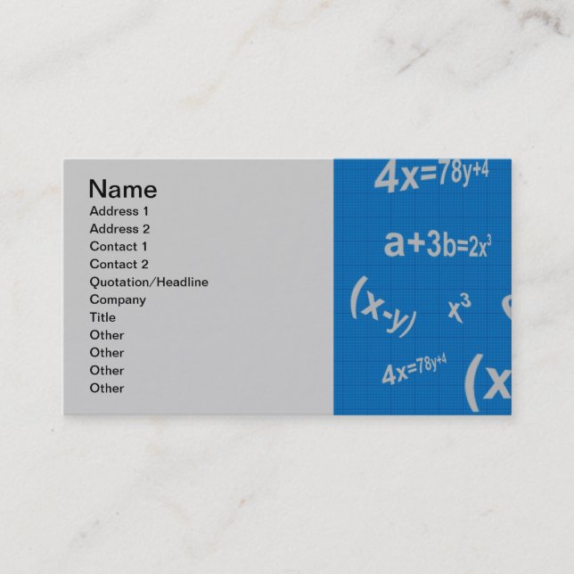 CARTE DE VISITE 129 ÉQUATIONS MATHMATIQUES BLEUES ALGÉBRA ÉDUCAT M (Devant)