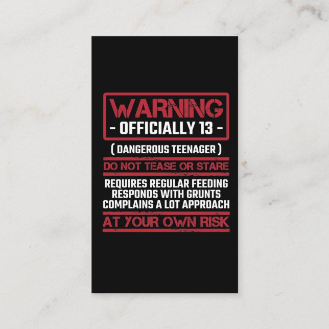 Carte De Visite 13e anniversaire officiellement adolescent 13 ans (Devant)