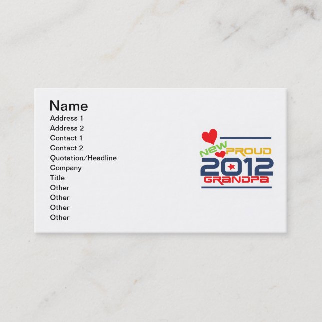 Carte De Visite 2012 T-shirts et cadeaux fiers de grand-papa (Devant)