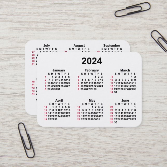 Carte De Visite 2024 Blanc 52 semaines Calendrier ISO par Janz (Devant/Arrière en situation)