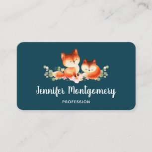 Carte De Visite 2 mignons Petits Renards Rouges Aquarelle Design