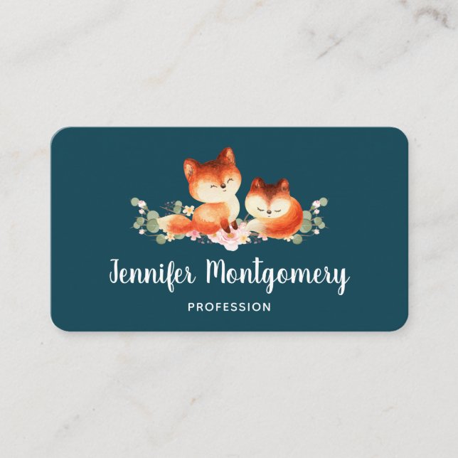 Carte De Visite 2 mignons Petits Renards Rouges Aquarelle Design (Devant)