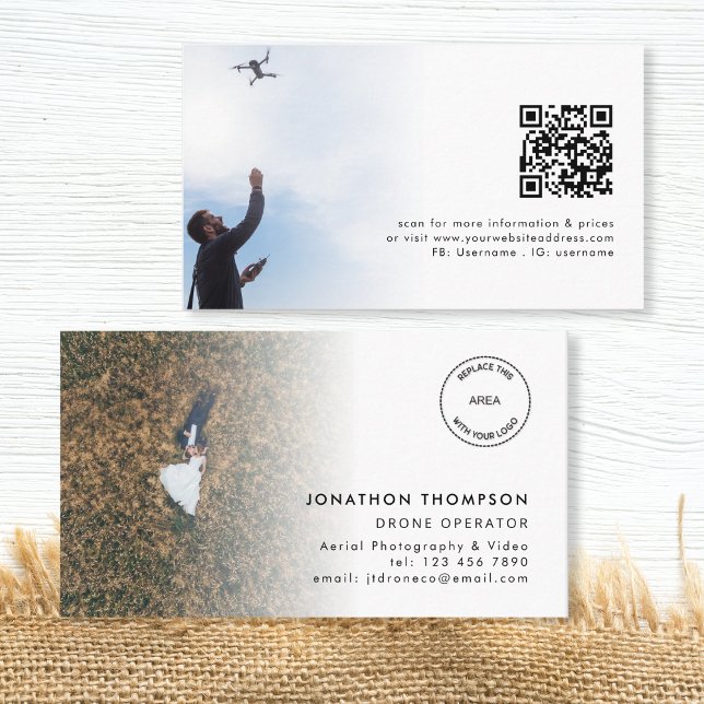 Carte De Visite 2 Photos Logo QR Code Drone Opérateur (Front and back view)