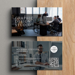Carte De Visite 2 photos logo QR code moderne professionnel simple