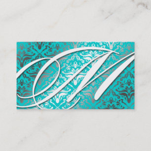 Carte De Visite 311-Dazzle je damassé - turquoise de monogramme d