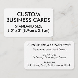 Carte De Visite 50 x Taille STANDARD 8,9 cm x 5,1 cm avec Coins Ar