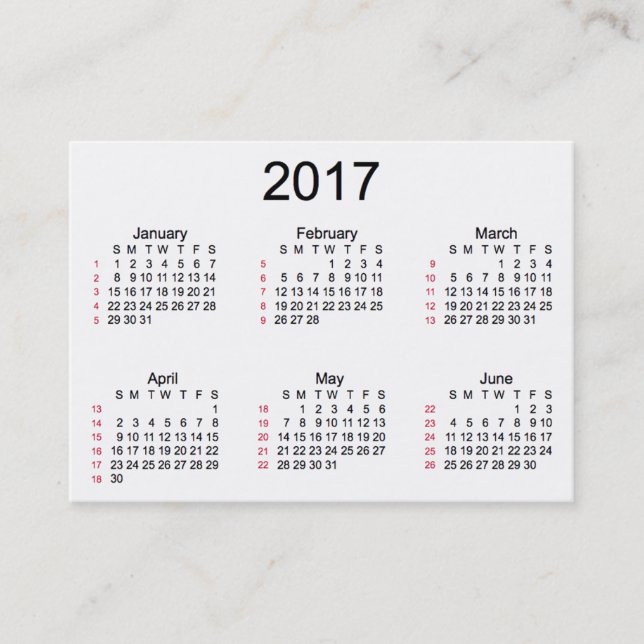 Carte De Visite 52 calendrier de blanc de la semaine 2017 par des (Devant)