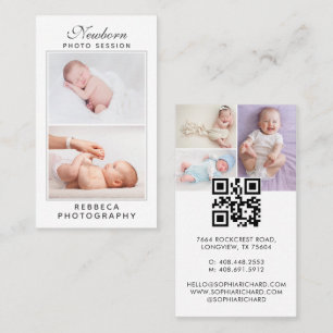 Carte De Visite 5 Photos Logo Code QR Nouveau-né Photographe de bé