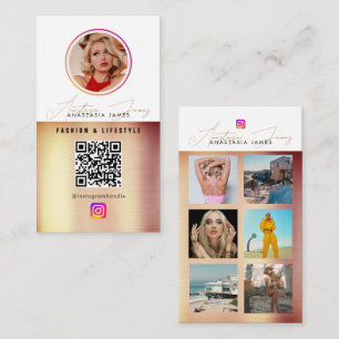 Carte De Visite 6 Photo Feed Grid Médias sociaux QR Code Bronze