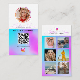 Carte De Visite 6 Photo Feed Grid Médias sociaux QR Code Holograph