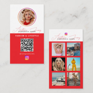 Carte De Visite 6 Photo Feed Grid Médias sociaux QR Code rouge