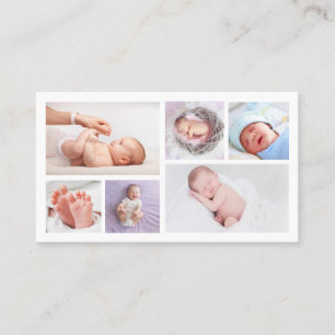 Carte De Visite 6 Photos Logo Code QR Nouveau-né Photographe de bé