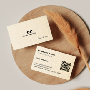 Carte de visite à code QR en lin beige clair toile