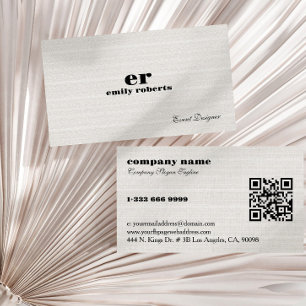 Carte de visite à code QR en toile de jute blanche
