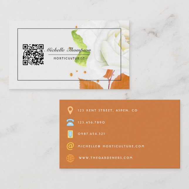 Carte de visite à code QR floral (Devant / Derrière)