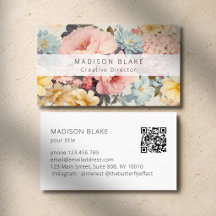 Carte de visite à code QR floral vintage pour entr