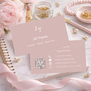 Carte de visite à code QR neutre rose poudré