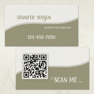 Carte de visite à code QR vert olive minimaliste
