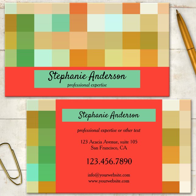 Carte de visite À damiers professionnel artistique (Modern eye catching business card featuring a colorful and bold checkered pattern)