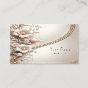 Carte de visite à embellissements floraux et perle