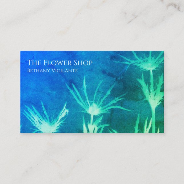Carte de visite à fleurs bleu vert (Devant)
