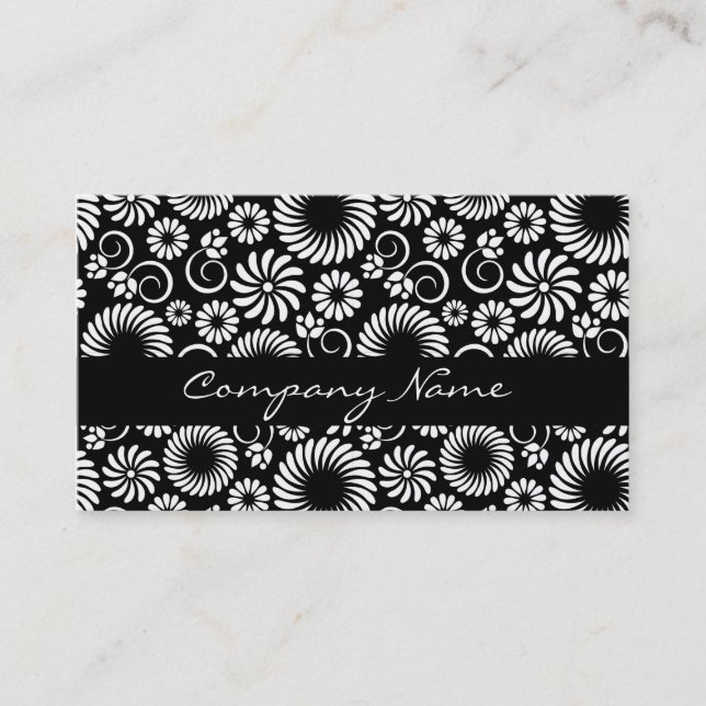 Carte de visite à fleurs noir et blanc (Devant)