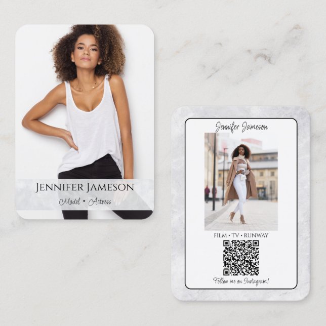 Carte de visite à fond de marbre avec code QR (Devant / Derrière)