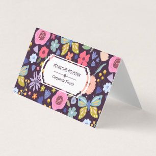 Carte de visite à motif floral prune foncé et mauv