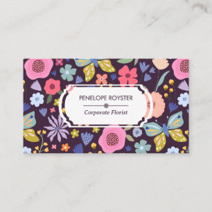 Carte de visite à motif floral prune foncé et mauv