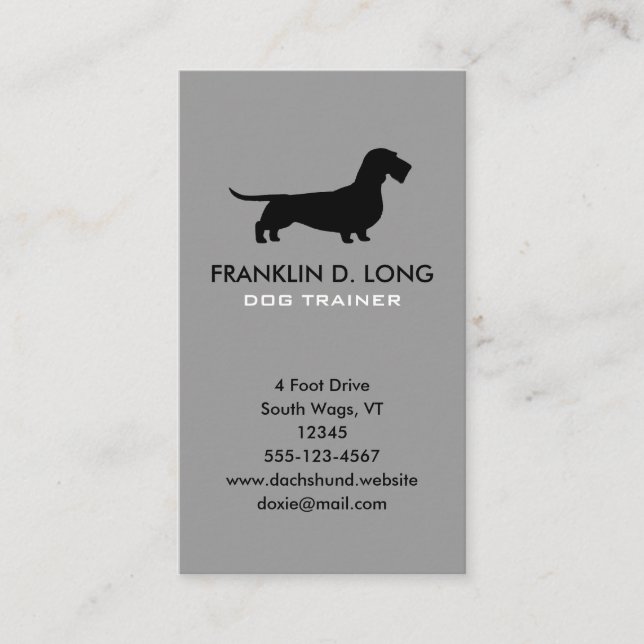 Carte De Visite À poils durs Dachshund Chien Silhouette gris verti (Devant)