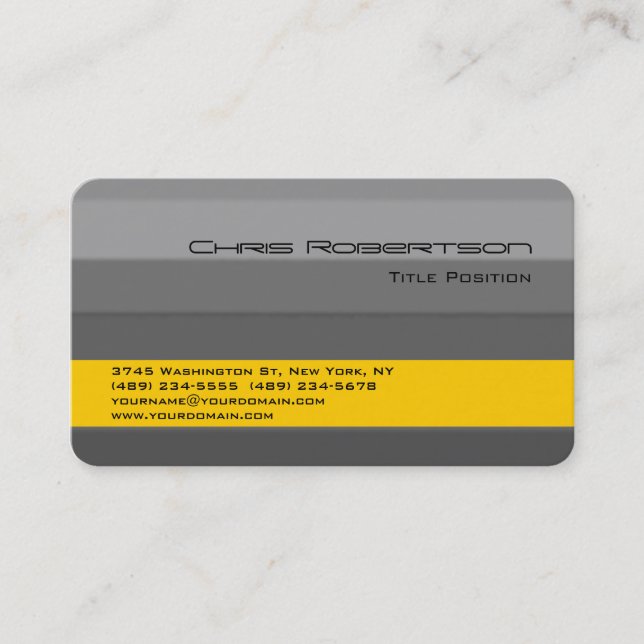 Carte de visite à rayures jaunes gris du coin rond (Devant)