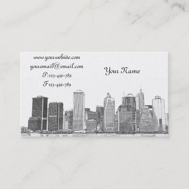 Carte De Visite abaissez l'horizon de Manhattan, New York City (Devant)