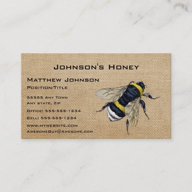 Carte De Visite Abeille de miel de toile de jute (Devant)